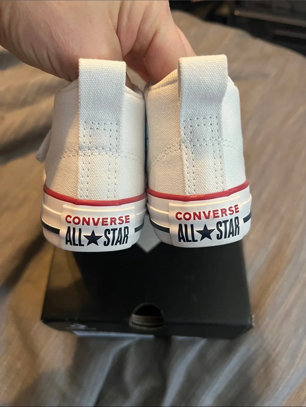 Converse Kids White Canvas High Top Sneakers with Red & Navy Trim